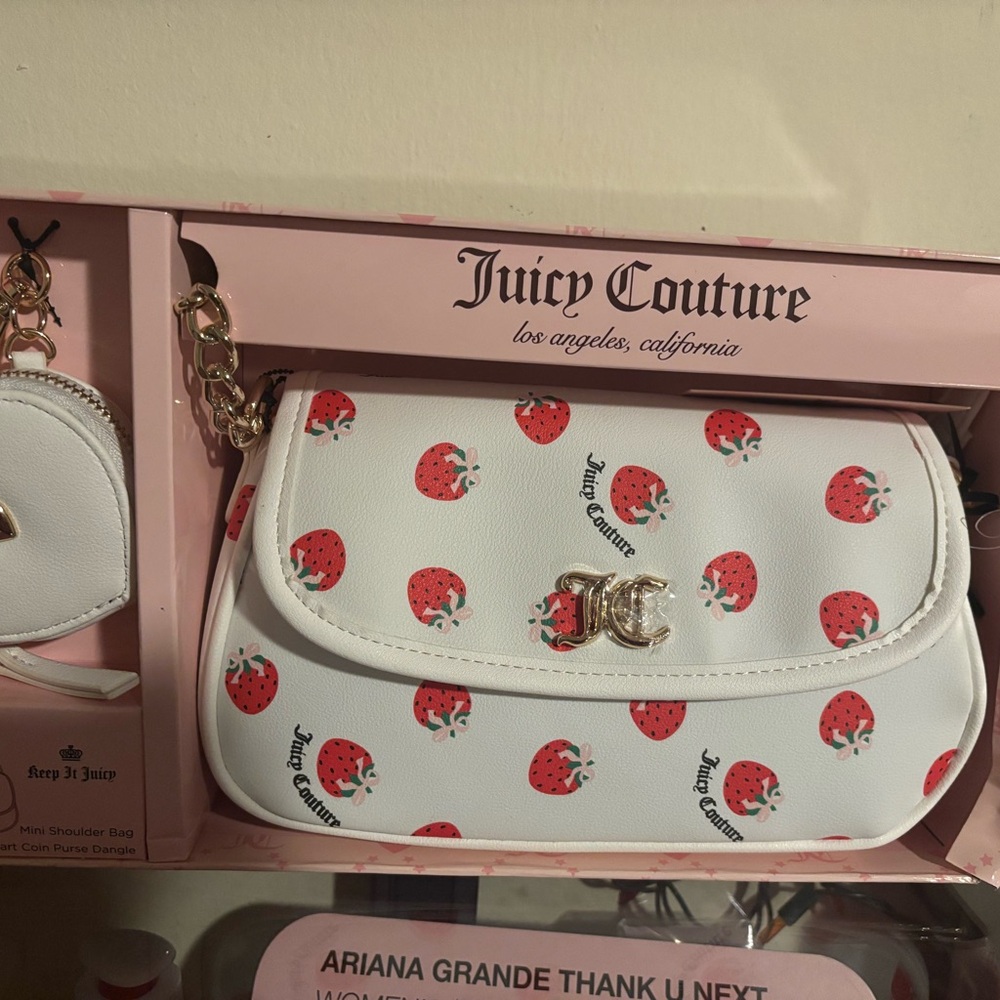 Juicy Couture White Crossbody Bag with Red Strawberry Print
